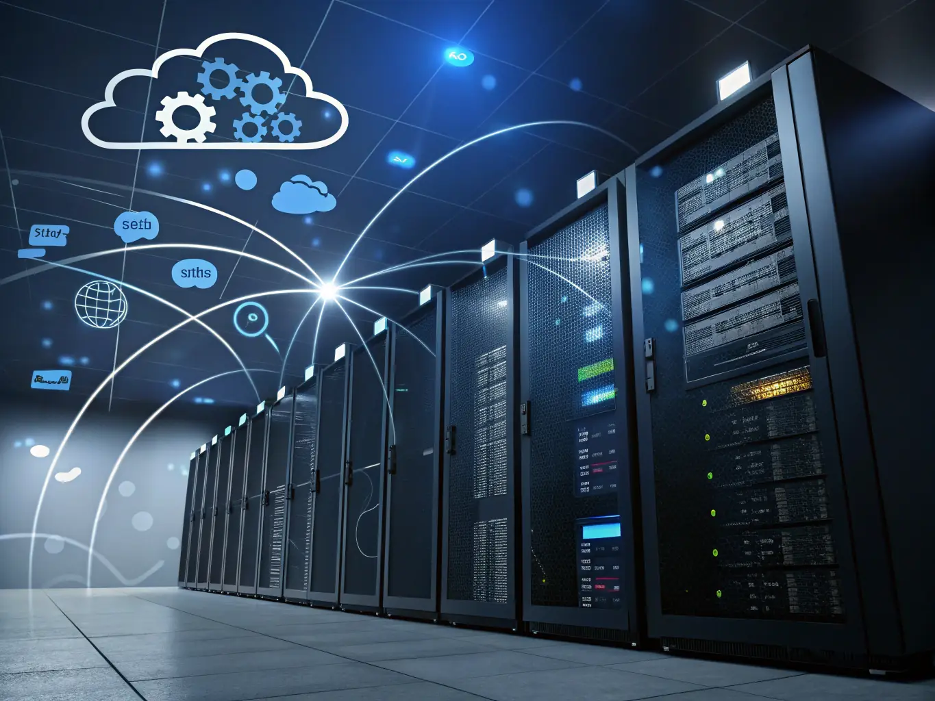 A digital illustration depicting a seamless flow of data between various business systems, symbolizing data integration.